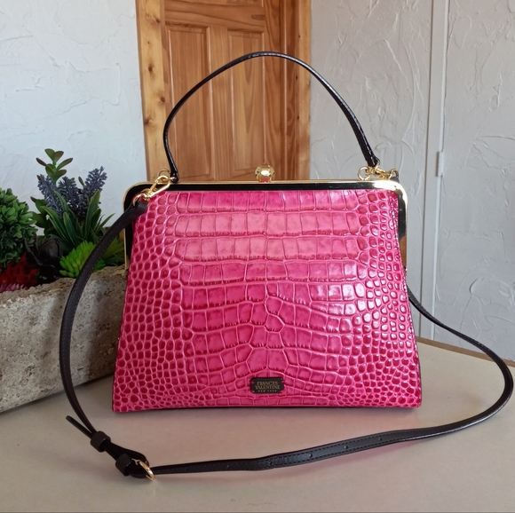 Frances Valentine Jackie Frame Bag, Embossed leather in Pink - Picture 2 of 16